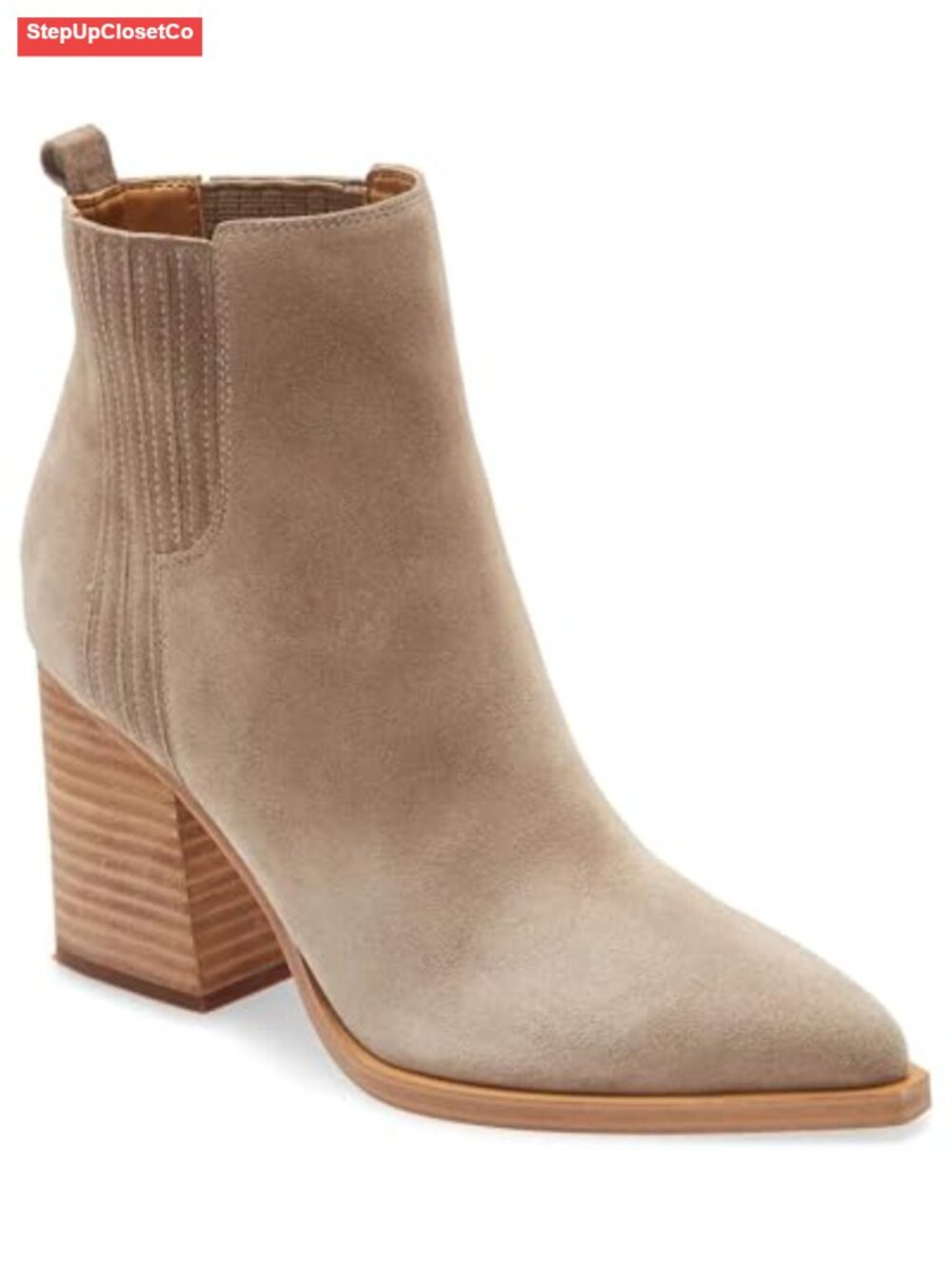 Faux Suede Pointed Toe Ankle Booties Chunky Stacked Heel Fur Lined